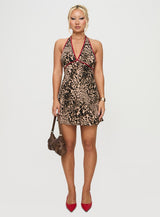 Arzelie Bias Halter Mini Dress Leopard