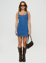 Rautha Denim Mini Dress Mid Wash Petite