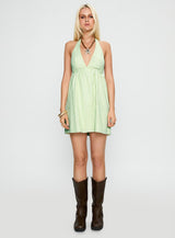 Estefani Halter Mini Dress Green Stripe