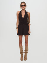 Rafelle Halter Mini Dress Brown Petite