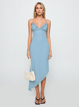 Fleuretta Embroidered Midi Dress Blue / Brown