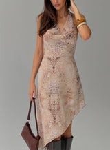 Zolena Halter Asymmetrical Midi Dress Multi