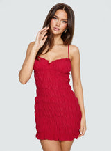 Agent Of Love Shirred Mini Dress Red