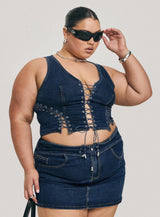 Popular Low Rise Mini Skirt Mid Blue Wash Curve