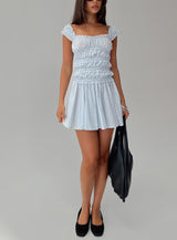Wonderlust Shirred Mini Dress Blue Stripe