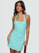 Lolan Halter Mini Dress Aqua