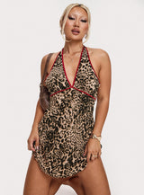 Arzelie Bias Halter Mini Dress Leopard