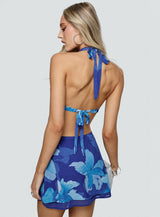 Bet A Dime Cowl Neck Halter Mini Dress Blue
