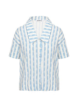Goody Linen Button Front Top Blue Stripe