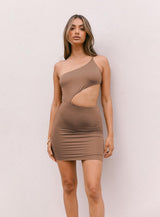 Mia Asymmetrical Mini Dress Brown