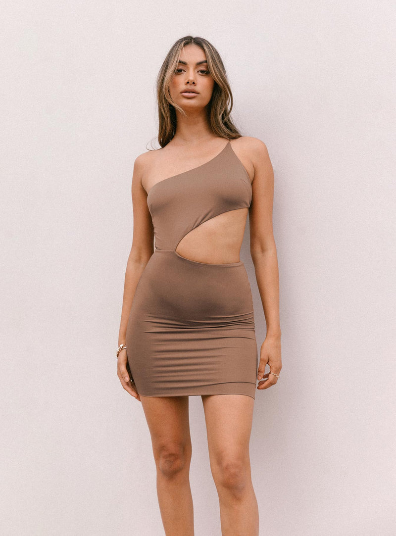 Mia Asymmetrical Mini Dress Brown