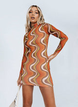 Orion Long Sleeve Mini Dress Orange Multi