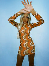 Orion Long Sleeve Mini Dress Orange Multi