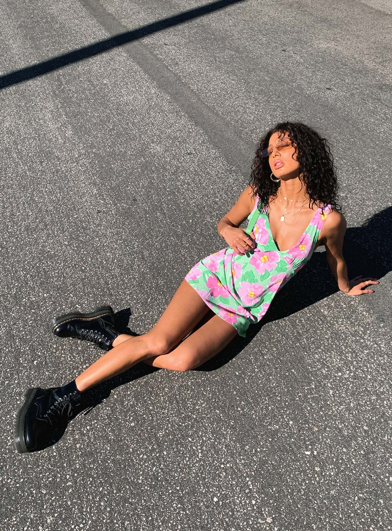 Quincy Mini Dress Green / Pink Floral