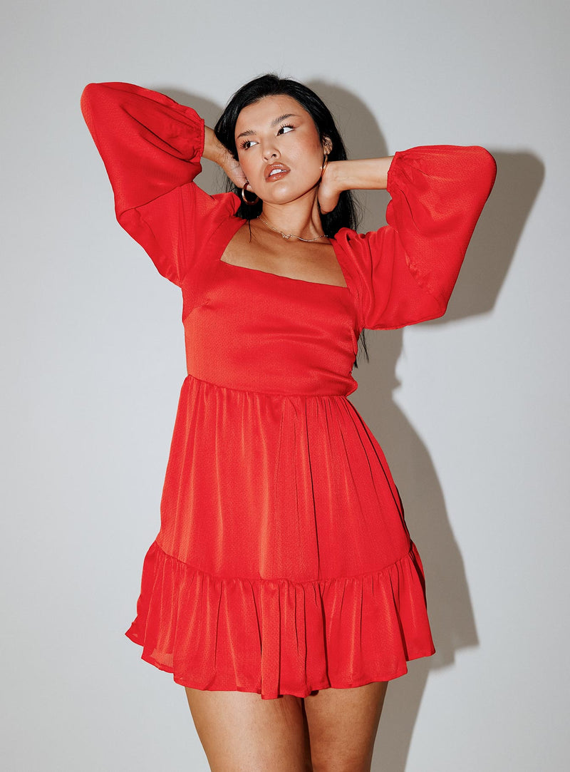 Tropez Long Sleeve Mini Dress Red