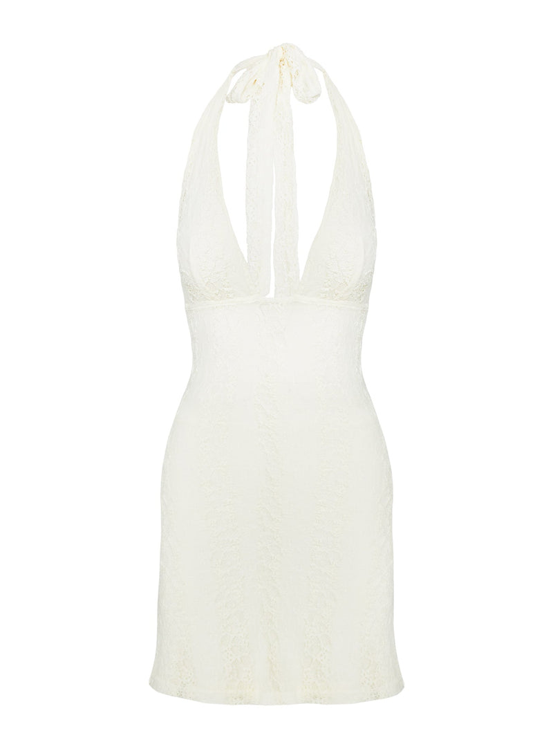 Youthful Spirit Halter Mini Dress Cream